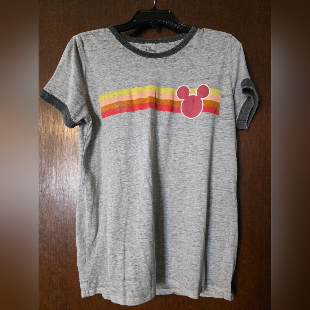 Gray Disney T-Shirt with Colorful Stripes